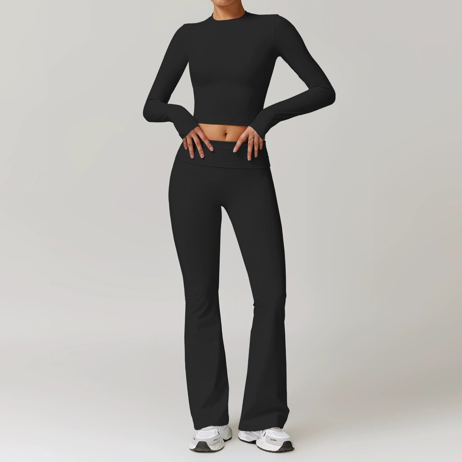 Fall and Winter Brushed Back Yoga Clothes Suit High Waist Stretch Tight Exercise Workout Pants Women's Long-Sleeved T-shirt Strapless Bra Pad