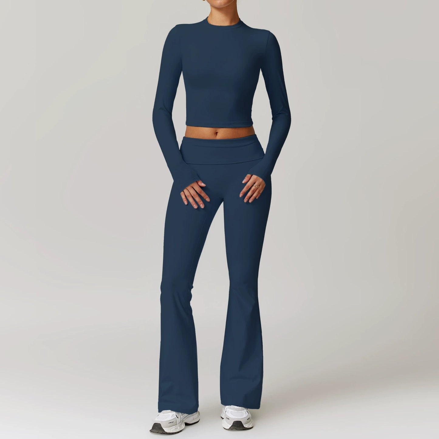 Fall and Winter Brushed Back Yoga Clothes Suit High Waist Stretch Tight Exercise Workout Pants Women's Long-Sleeved T-shirt Strapless Bra Pad