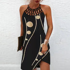 2024 Summer National Wind Positioning Printing Mesh Belt Sleeveless Casual Dress