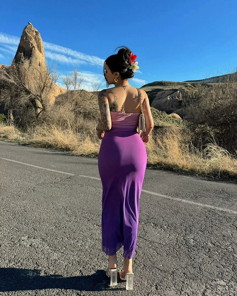 Western Style Ins New Fashion Tube Top Gradient Color Slim fit Long dress Sexy Backless Print Sheath Dress Women
