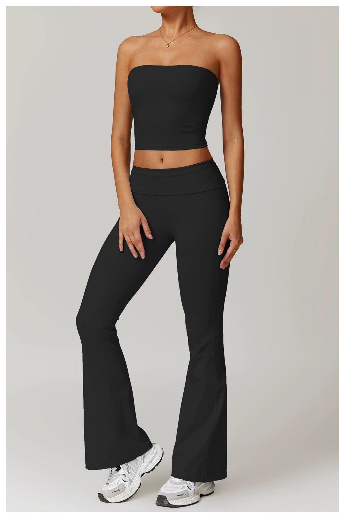 Fall and Winter Brushed Back Yoga Clothes Suit High Waist Stretch Tight Exercise Workout Pants Women's Long-Sleeved T-shirt Strapless Bra Pad