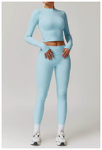 Fall and Winter Brushed Back Yoga Clothes Suit High Waist Stretch Tight Exercise Workout Pants Women's Long-Sleeved T-shirt Strapless Bra Pad