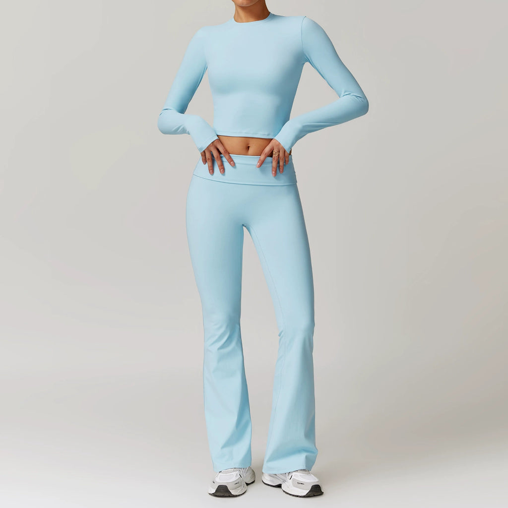 Fall and Winter Brushed Back Yoga Clothes Suit High Waist Stretch Tight Exercise Workout Pants Women's Long-Sleeved T-shirt Strapless Bra Pad