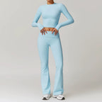 Fall and Winter Brushed Back Yoga Clothes Suit High Waist Stretch Tight Exercise Workout Pants Women's Long-Sleeved T-shirt Strapless Bra Pad