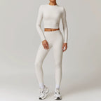 Fall and Winter Brushed Back Yoga Clothes Suit High Waist Stretch Tight Exercise Workout Pants Women's Long-Sleeved T-shirt Strapless Bra Pad
