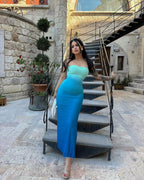 Western Style Ins New Fashion Tube Top Gradient Color Slim fit Long dress Sexy Backless Print Sheath Dress Women