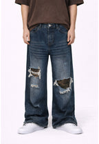 AZUL DISTRESSED CAMO PATCHWORK DENIM