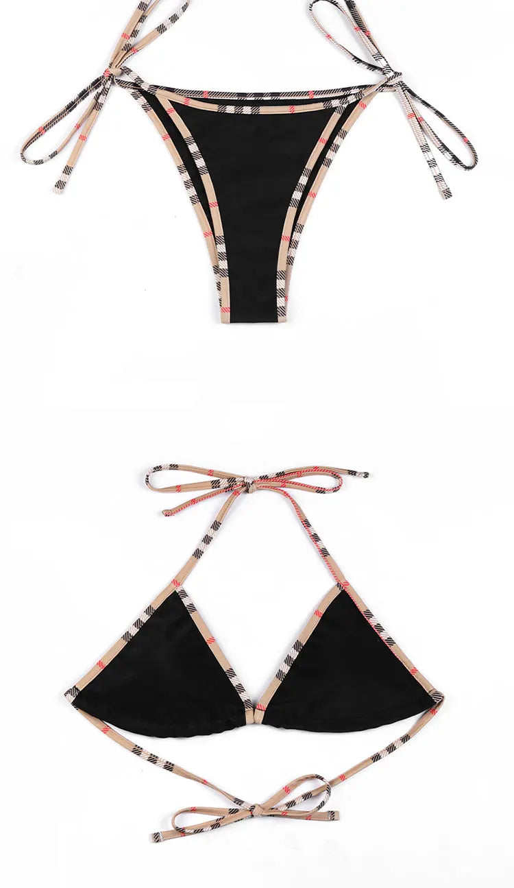 Check Bikini Sets Luxury Designer Brand Classic Print Swimsuit Two-piece Fashion Sexy Beach Swimwear 2025 Summer Women Clothing