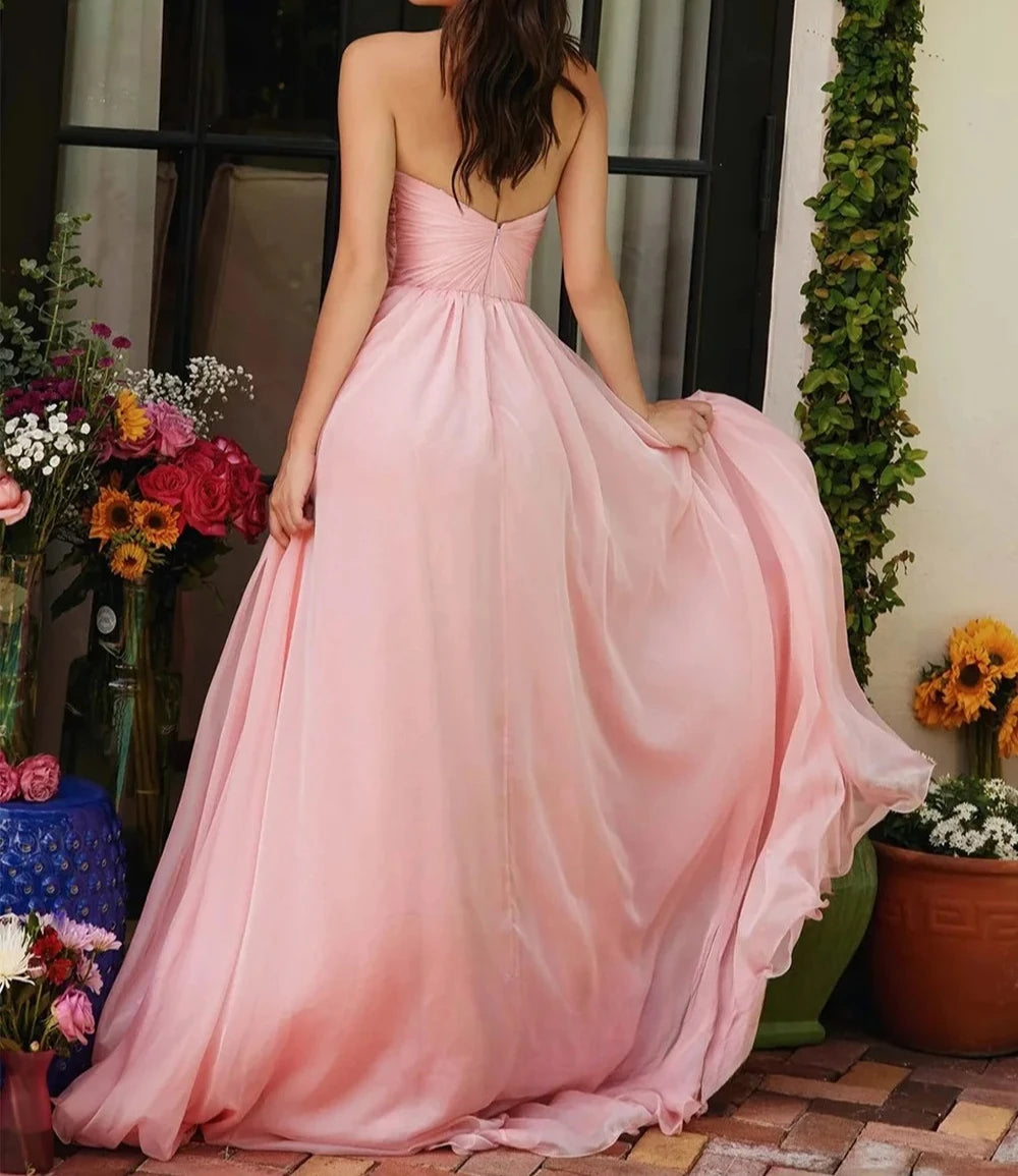 Customized Evening Dress Sexy Deep V Neck Sleeveless Crystal Beading Pleat Split A Line Sweep Train Prom Gown Party Dresses Secondary image