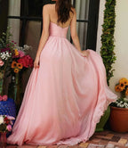 Customized Evening Dress Sexy Deep V Neck Sleeveless Crystal Beading Pleat Split A Line Sweep Train Prom Gown Party Dresses
