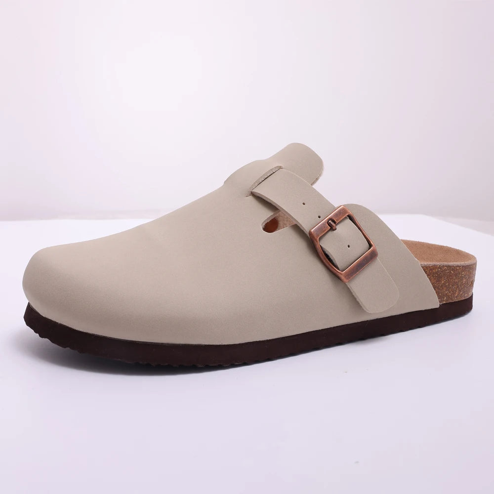 Comwarm Fashion Men's Suede Mules Slippers New Women Clogs Cork Insole Sandals With Arch Support Outdoor Beach Slides Home Shoes