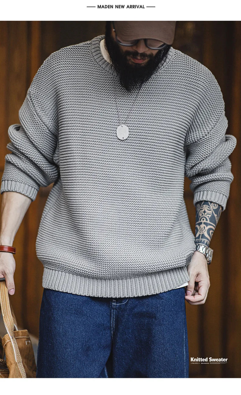 Maden Retro Heavyweight Knitted Sweater Loose Round Neck Pullover Warm Versatile Base Layer Knitwear for Men's Autumn and Winter Secondary image