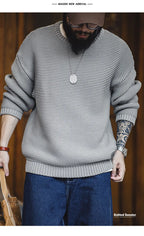 Maden Retro Heavyweight Knitted Sweater Loose Round Neck Pullover Warm Versatile Base Layer Knitwear for Men's Autumn and Winter