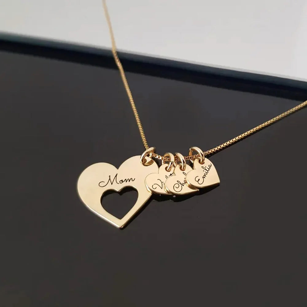 Personalized Name Hearts Necklace For Mom Engraved With Multiple Kids Names Customized Stainless Steel Jewelry Mother's Day Gift Secondary image