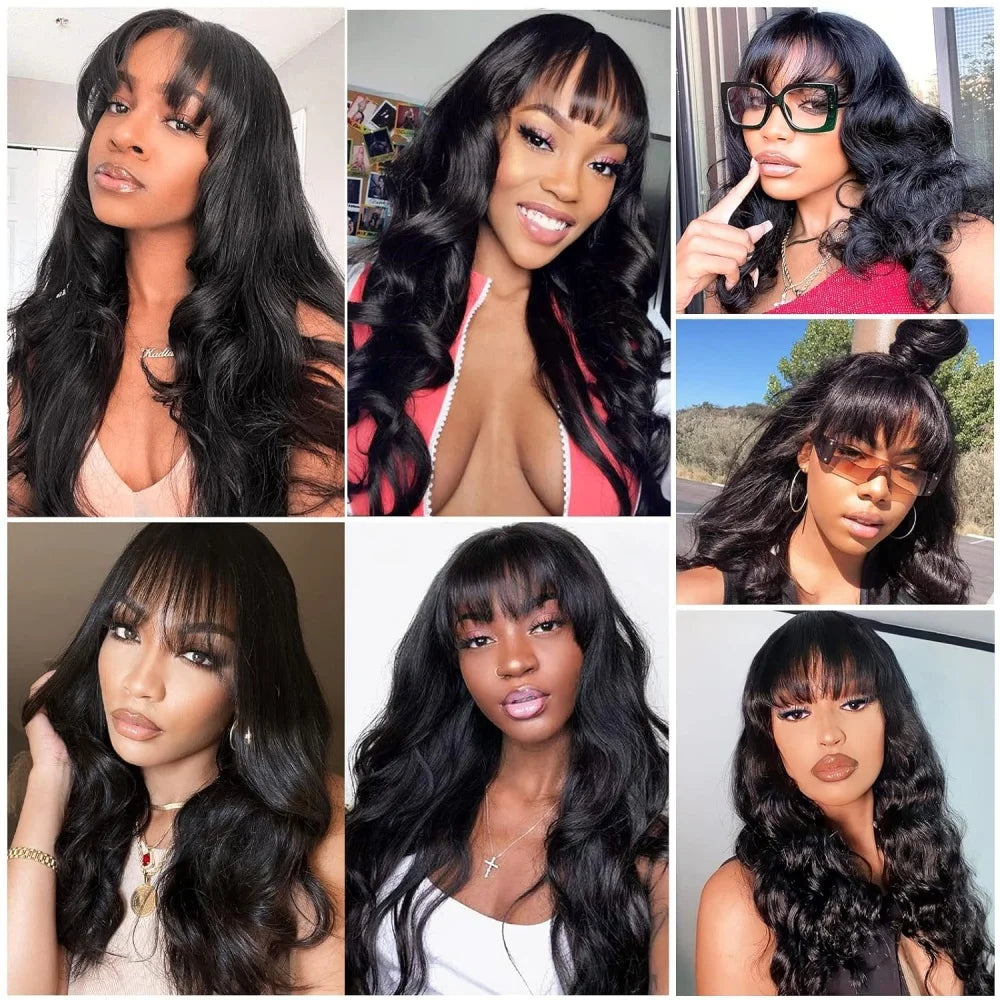 Body Wave Wigs with Bangs 3x1 Middle Part Lace Wig Human Hair Pre Plucked Body Wave Real Human Wigs with Bangs for Women 34 Inch