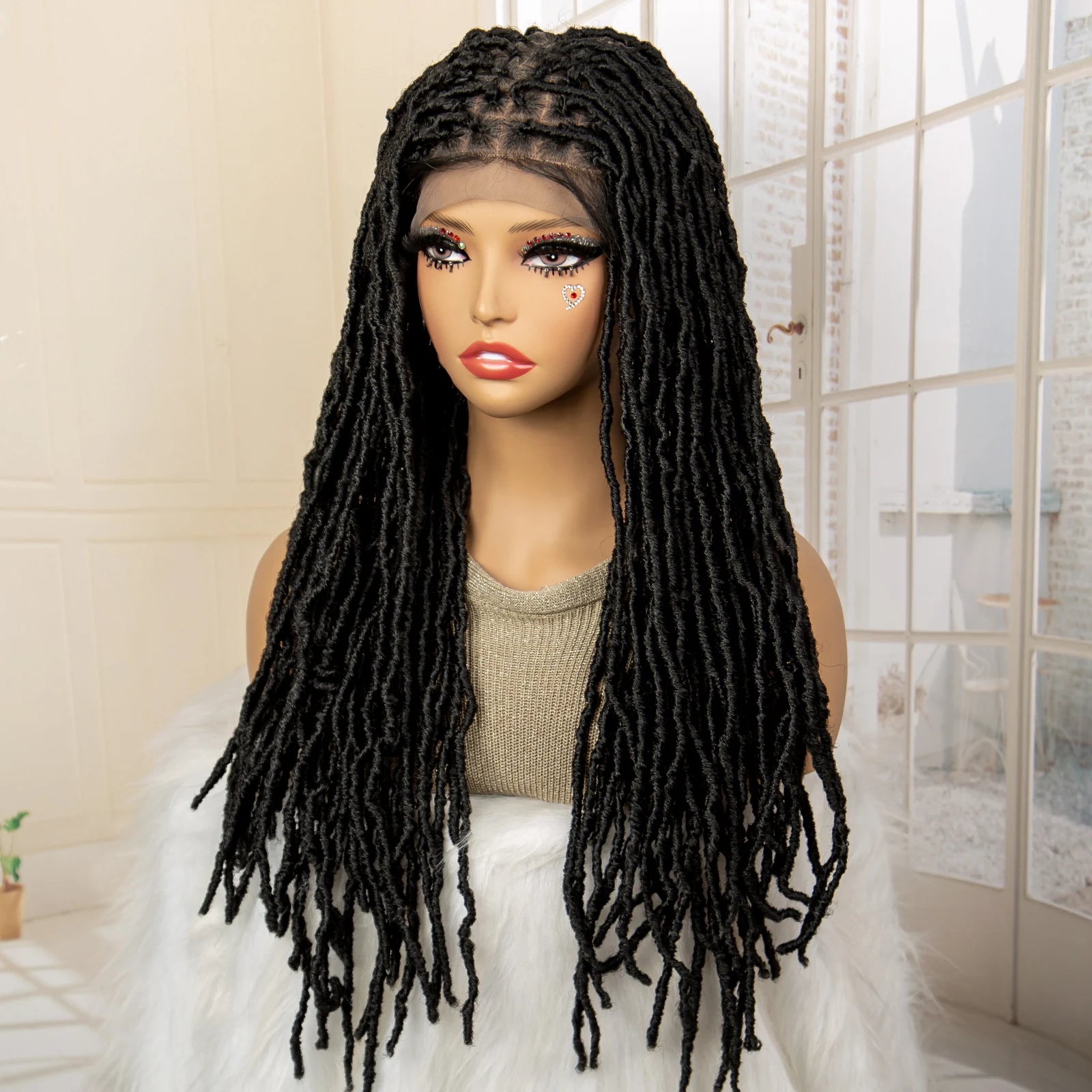 Synthetic Full Lace Locs Braided Wigs for Black Women 24 inches Knotless Box Dreadlock Braids Wig Lace Frontal Braiding Wig