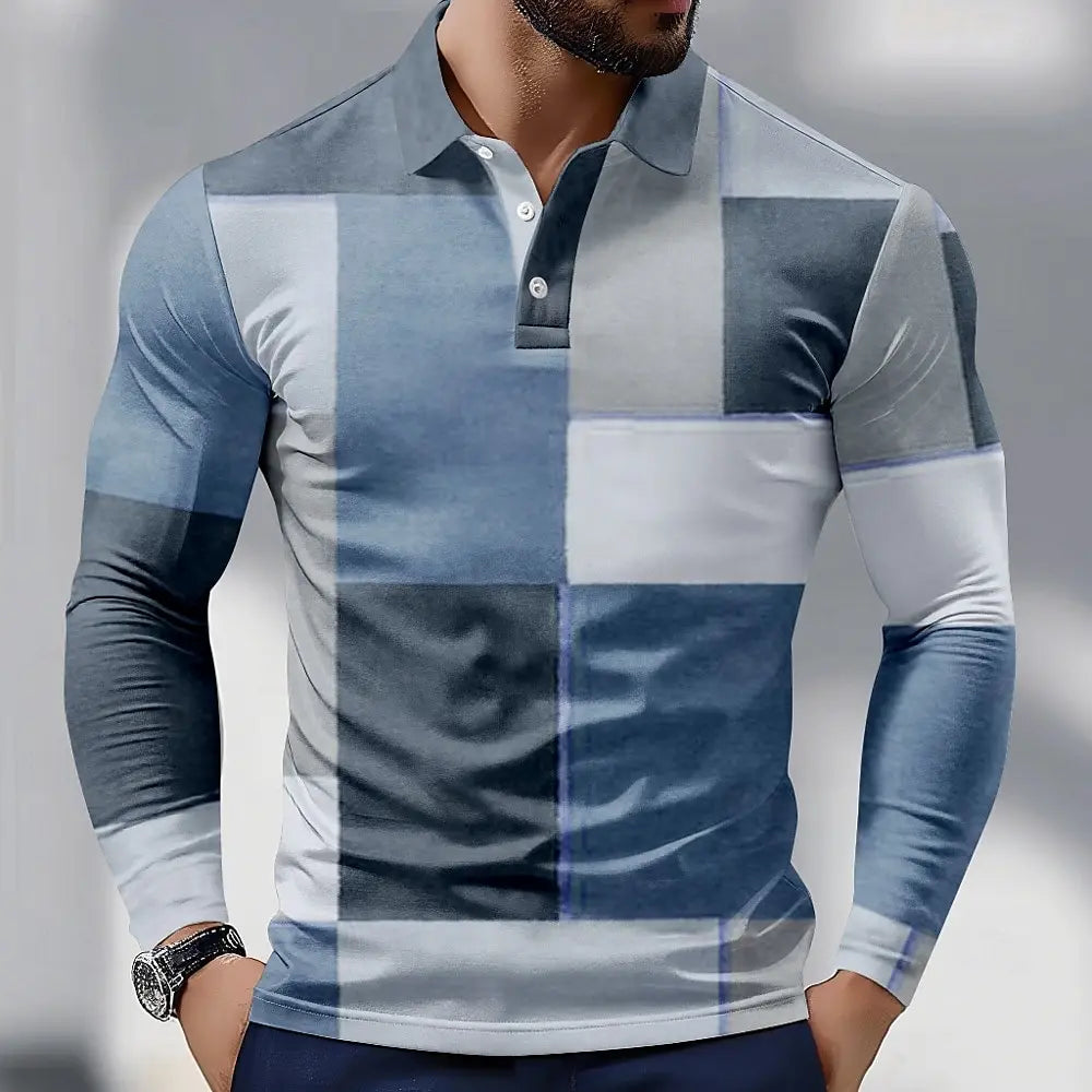 Men's Color Block Long Sleeve Polo Shirt Breathable Casual Top Slim Fit Quick Dry Classic Collar Multi Colors Men Clothing Main image