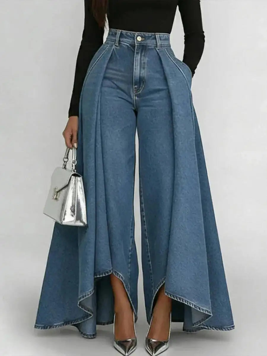 SHENGPALAE European And American Style Loose Solid Color Printed Button Straight Leg Jeans For Women 2026 Spring New 05E01378