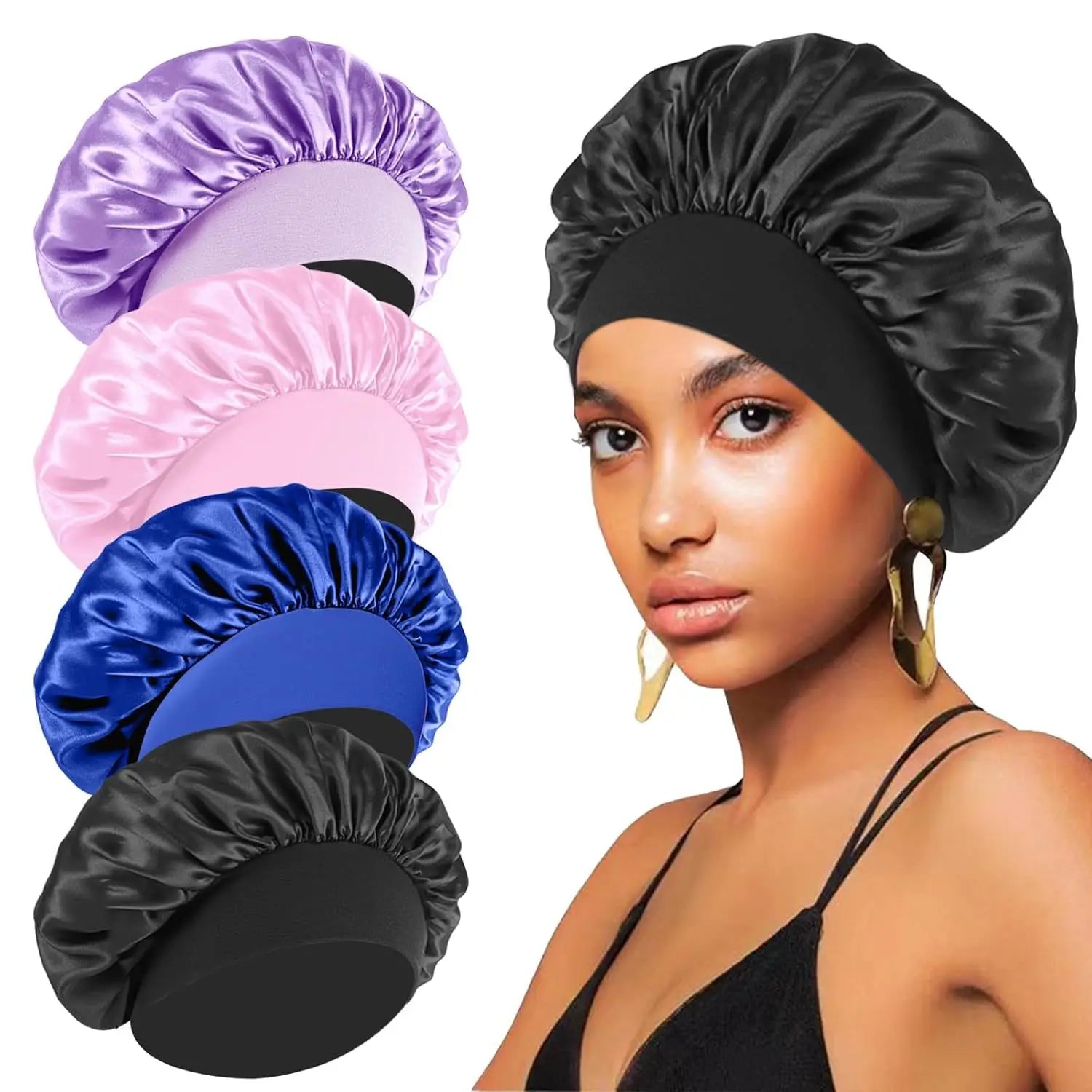 Bonnet Satin Sleeping Hat Hair Night Sleep Cap Head Cover Shower Caps for Bath and Sauna Bathing Shower Caps Bathroom Products Main image