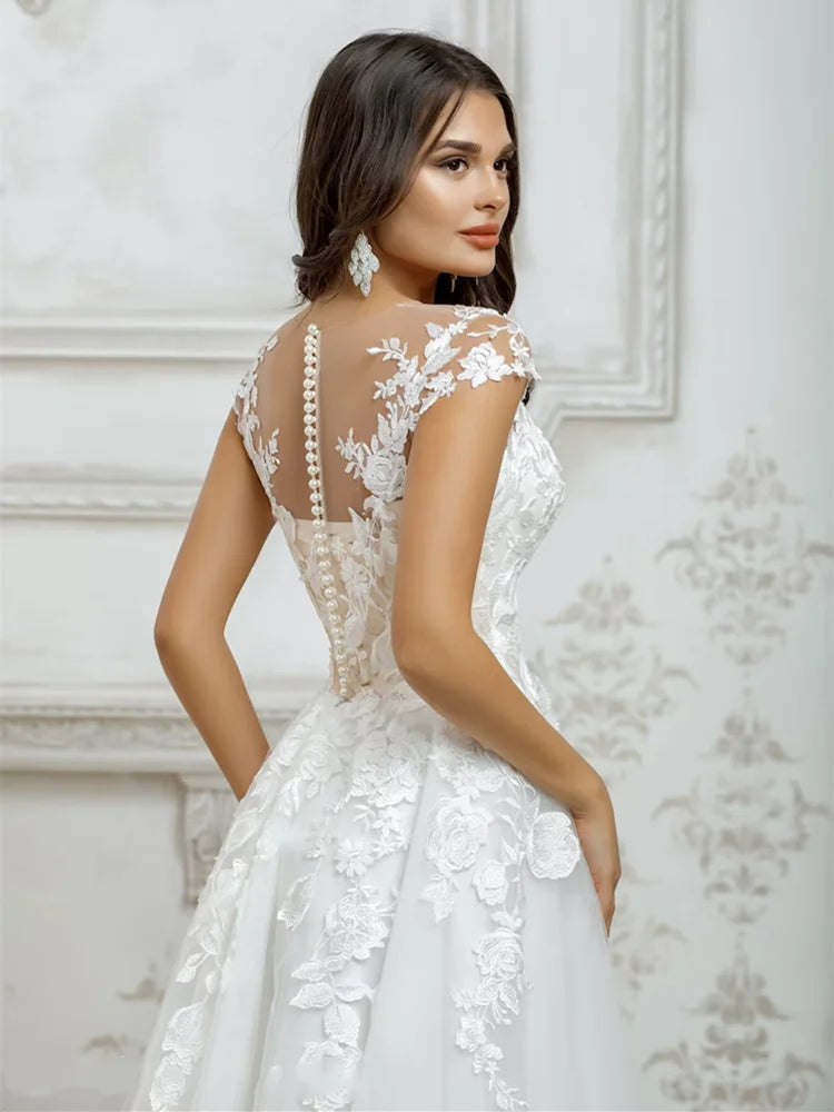 Short Wedding Dresses White For Women Cap Sleeve Lace  Appliques Boho Bridal Gown Princess Cute Robe De Mariée Illusion Back