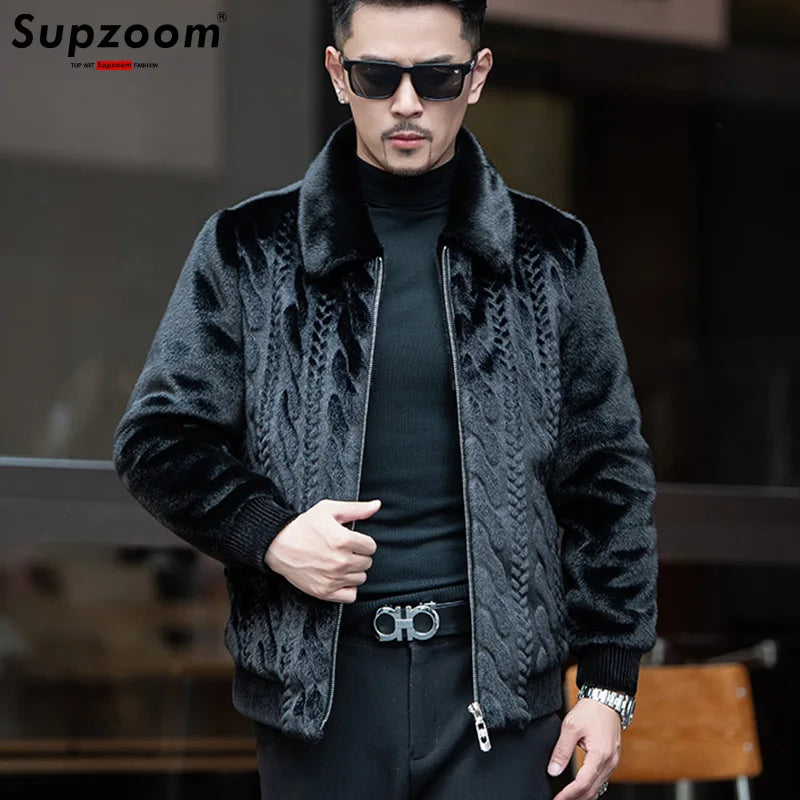 Supzoom New Arrival Top Fashion Ornamentation Winter Warm Flowing Gold Mink Imitation Fur Zipper Men's Stand-Up Collar Jacket Secondary image