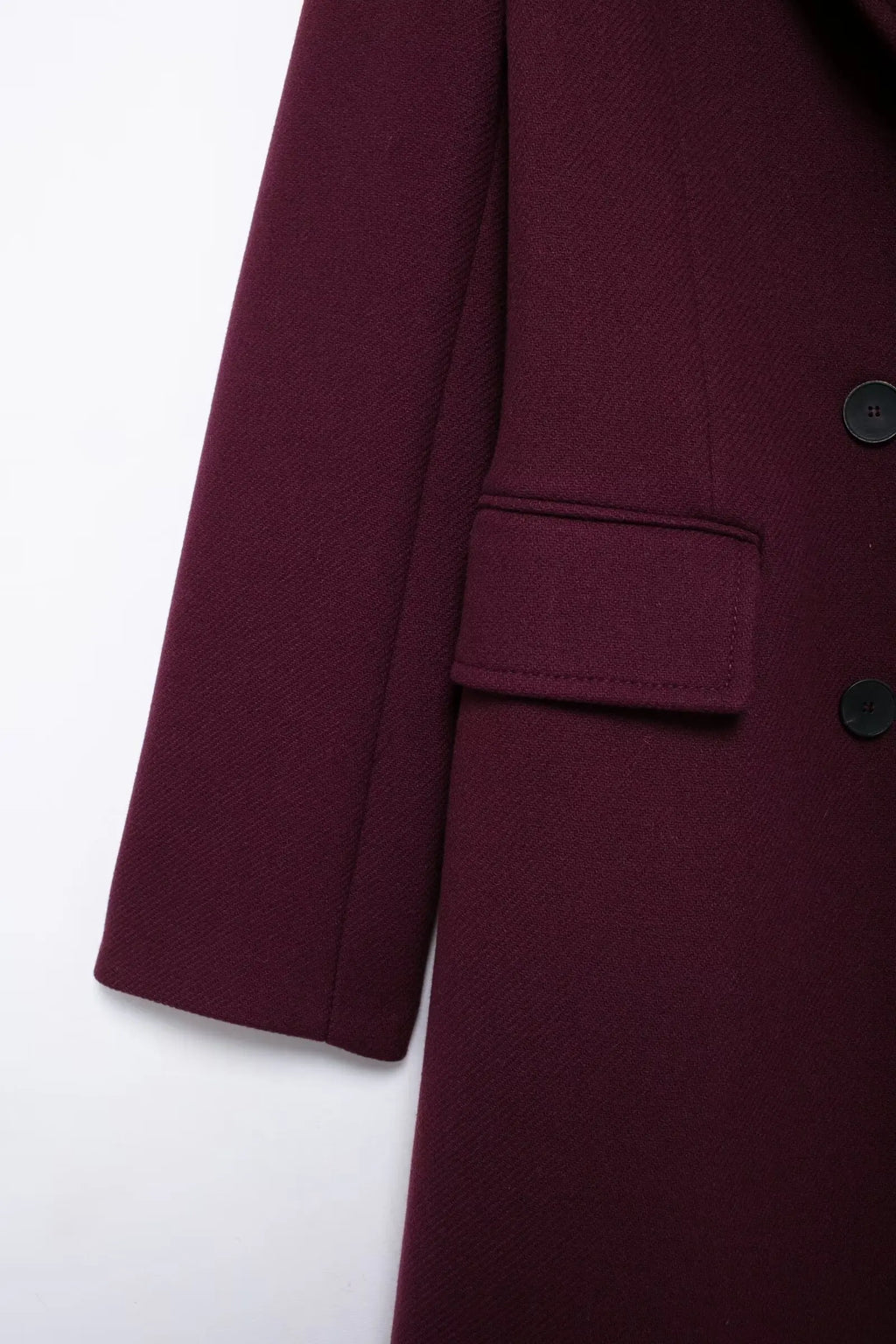 HH Women Fashion Burgundy Woolen Coat Double Breasted Long Sleeve Lapel Blends Jacket Autumn Winter High Street Outerwear