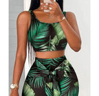 Two Pieces Set Outfits Women  & 2026 Summer Sexy Sleeveless Suspender Top and High Waisted Tight Fitting Hip Wrap Skirt Print Suits