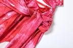 Weird Puss Tie-Dye Print Dress Women Bandage Halter Backless Irregular Hollow Ruched Knot Tie-Dye Ribbon Slits Sexy Long Bodycon