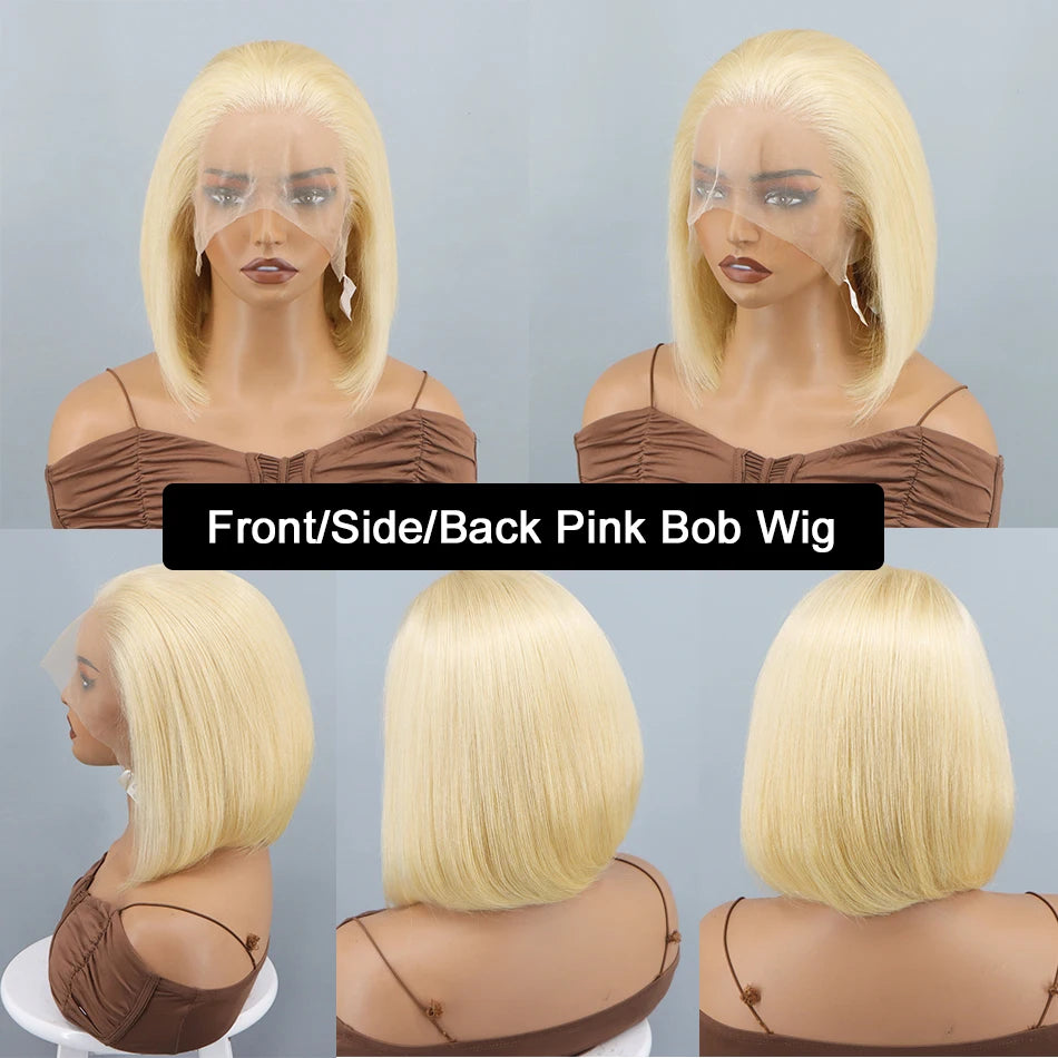 613 Blonde Short Bob Wigs Straight 13x4 Lace Front Human Hair Wigs Pre Plucked Honey Blonde Color Short Bob Lace Frontal Wigs Secondary image