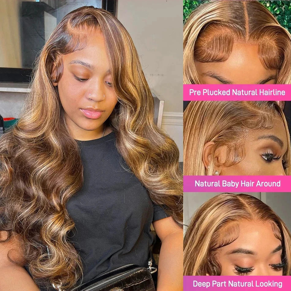 13x4 13x6 HD Lace Front Wigs 200% Density P4/27 Highlight Body Wave Human Hair Wigs 36 Inch Pre Plucked Brazilian Human wigs