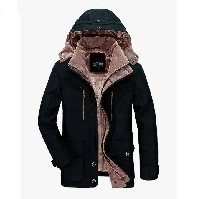 New Men Winter Fleece Warm Thick Windproof Parkas Jackets Coat Men Autumn Fashion Hooded Casual Parkas Men