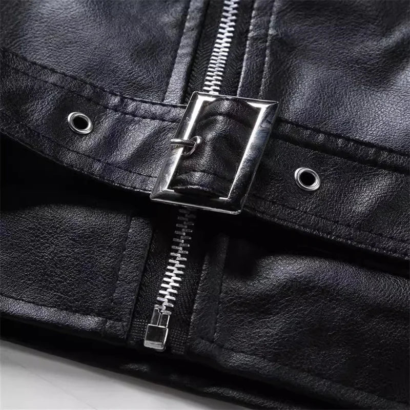 2026 New Men Solid Color Imitation Leather Jacket Red Fashion Homme Oblique Zipper Biker Coats Male Bar KTV Casual Top