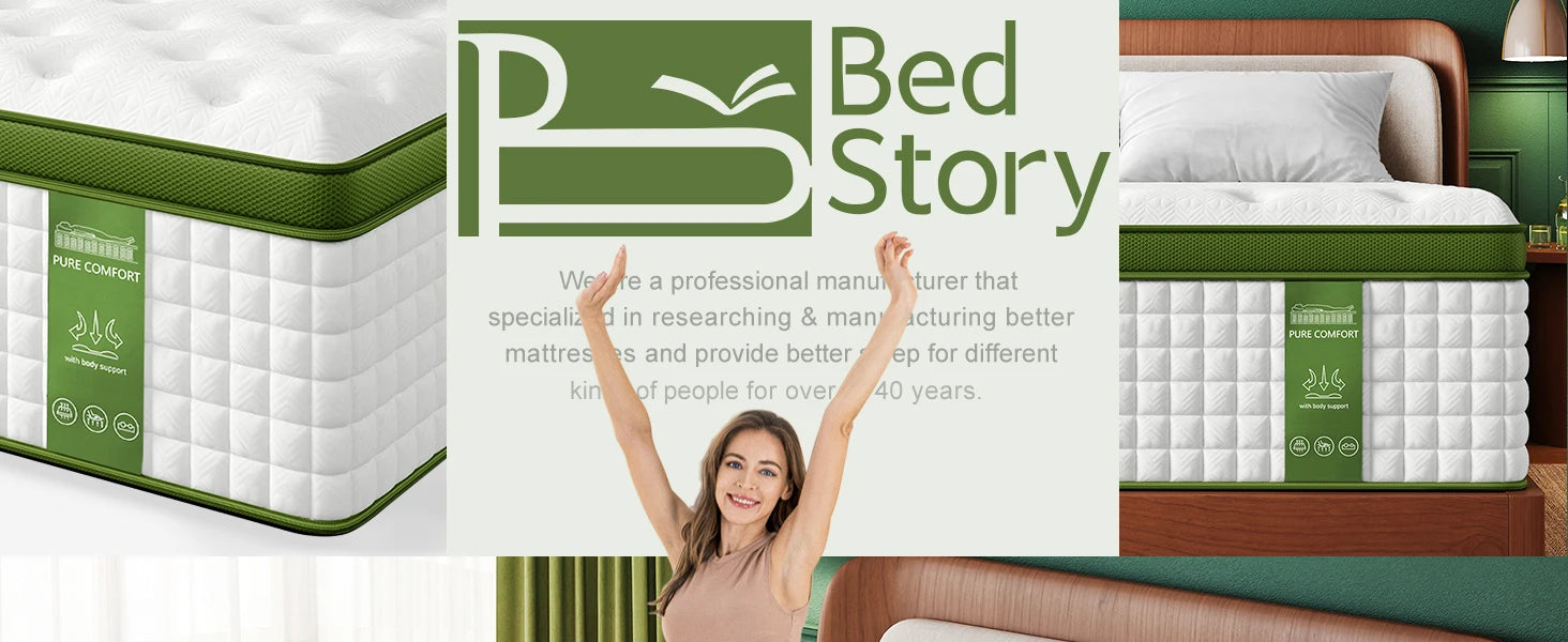 BedStory 12-14'' Hybrid Mattress, Full/King/Queen Size Mattress , Gel Memory Foam & Pocket Springs for Pressure Relief & Support
