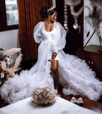 Puffy Wedding Robe Tulle Long Sleeves Ruffles Bathrobe Bride Women Gowns Bridal Boudoir Maternity Prom Dress Photoshoot