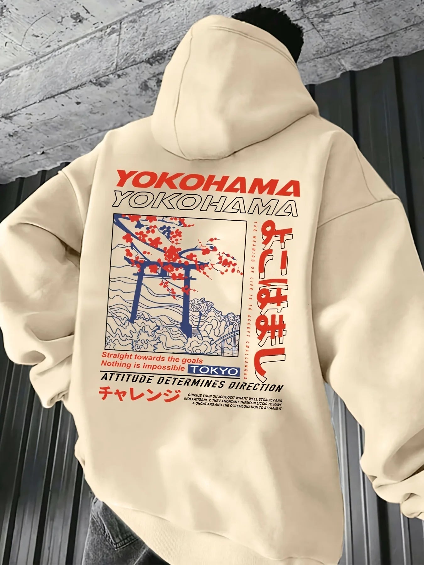 Men's autumn and winter casual fashion loose Tokyo pattern printed long sleeved hooded sweatshirt warm pullover Main image