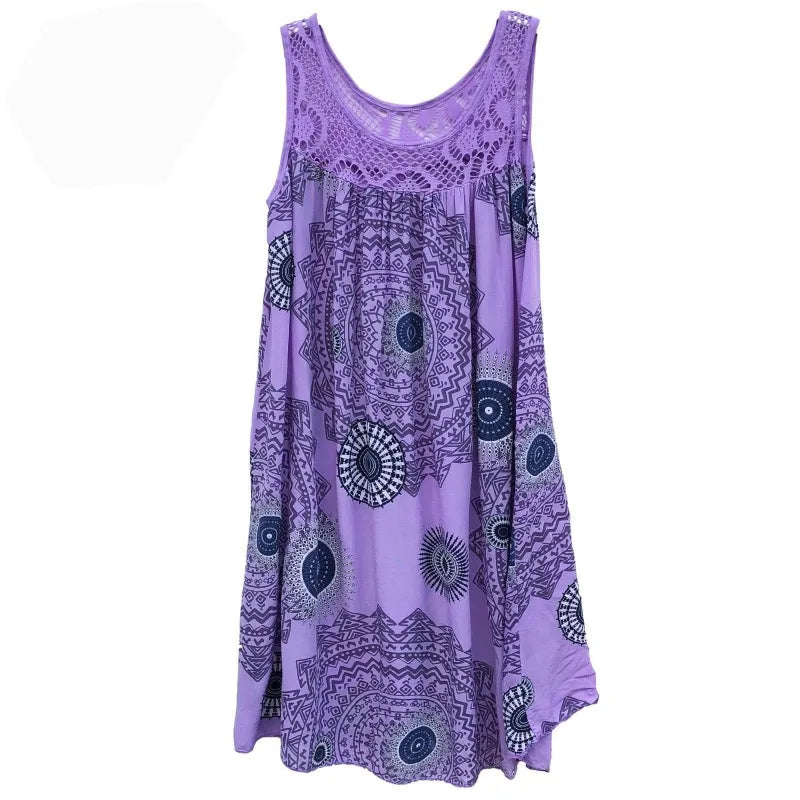 Women's clothing summer sleeveless camisole dress lace print sleeveless large swing loose sexy dress long skirt plus size Secondary image