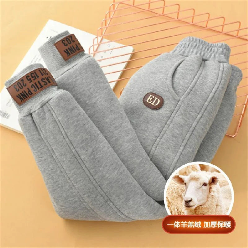 2026 Children Thick Cotton Pants Winter Boys Girls Padded Plush Velvet Trousers Big Kids Lamb Wool Warm Snow Pants 4-14 Years