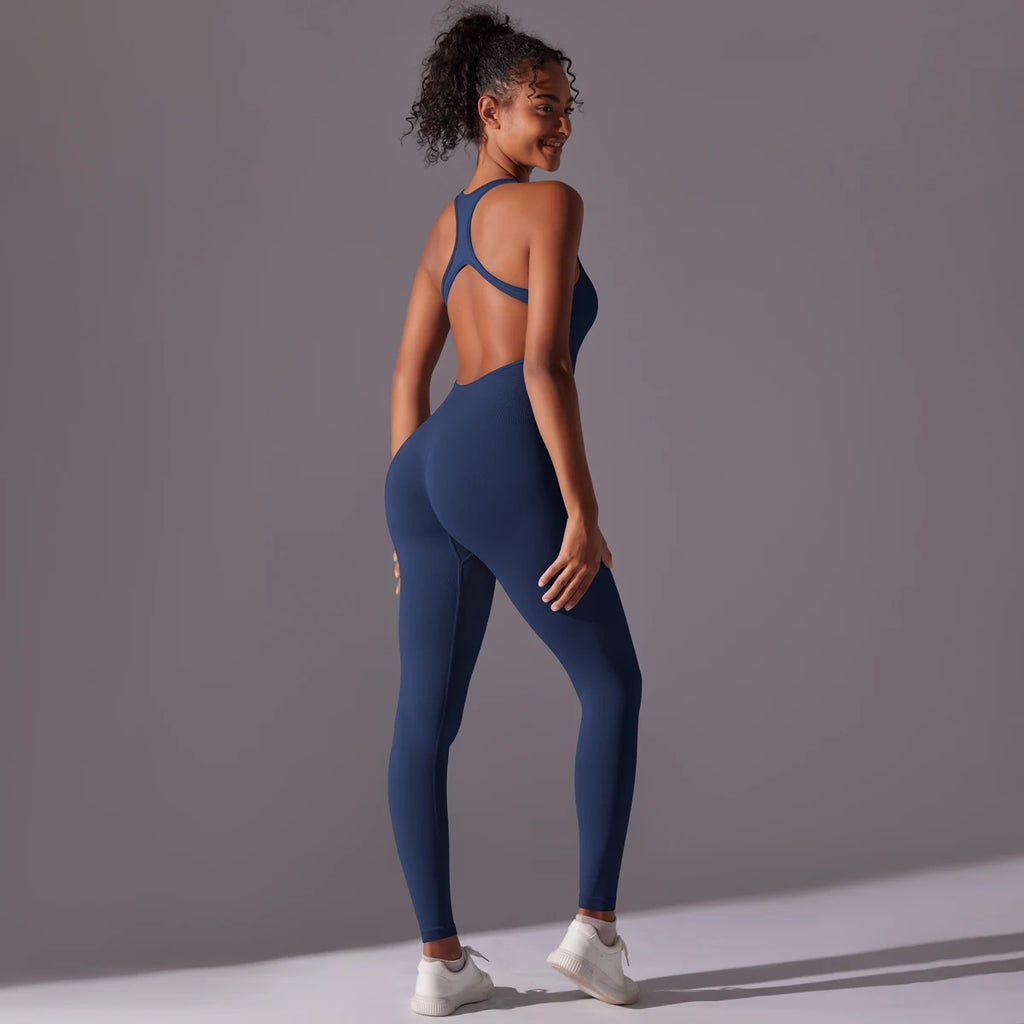 Sexy Back V Jumpsuit Gym Set Women Training Yoga Suit Sportswear Women Sports Jumpsuit Fitness Rompers Stretch Workout Bodysuits