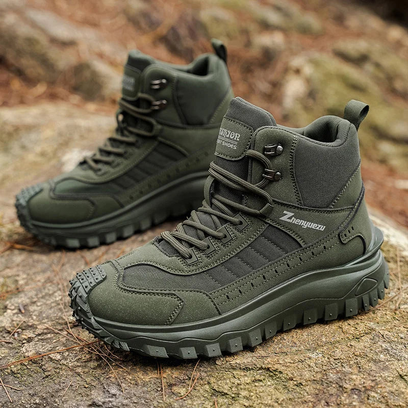 Men's Thick-Soled High-Top Boots, Non-Slip and Wear-Resistant, Suitable for Outdoor Hiking and Everyday Casual Wear