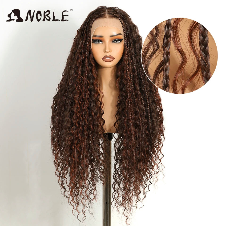 Noble Synthetic Lace Frontal Wig Twist Braided Wigs 13X4 Box Braided Lace Wig For Black Women Faux Locs Wig Goddess Braids Wigs Main image