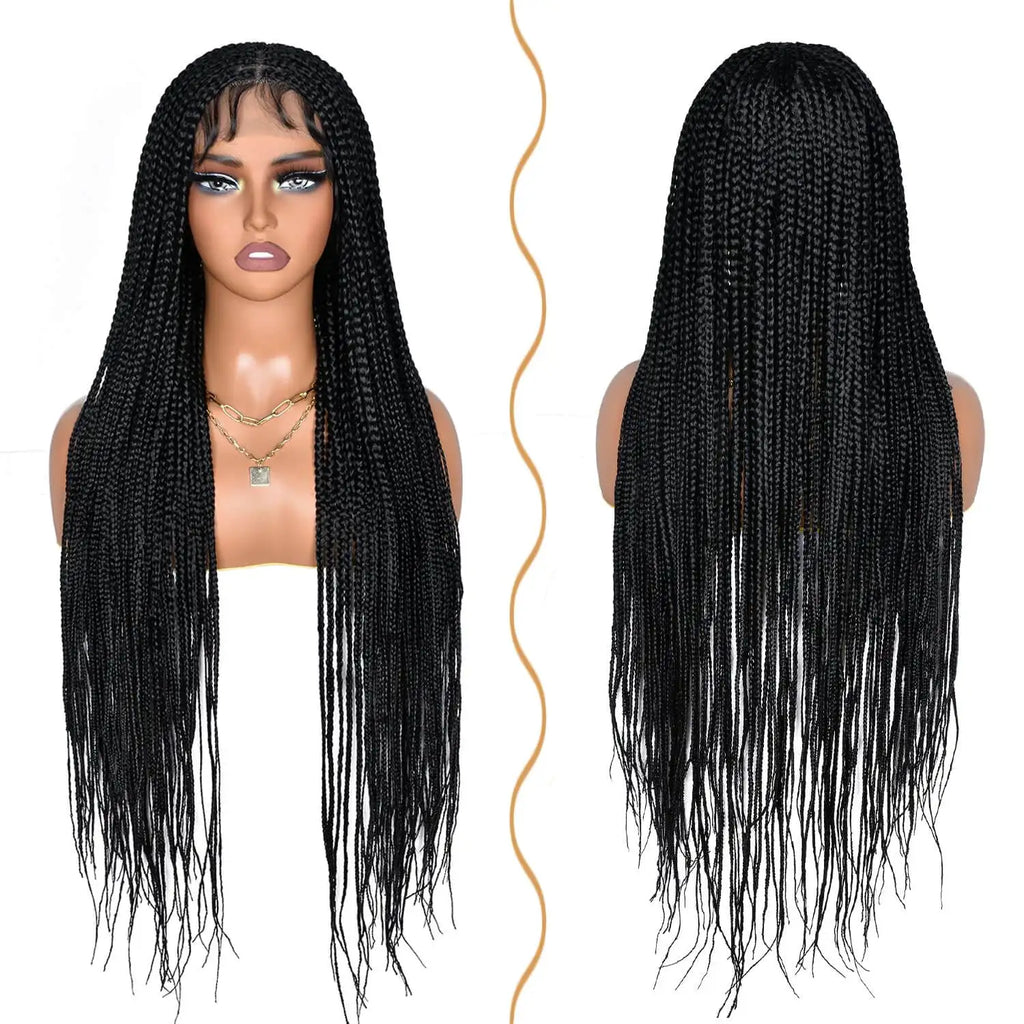 Synthetic 36 inch Lace Front Knotless Braided Wigs Black Box Braid Wig with Baby Hair Blended Lace Frontal Box Braided
