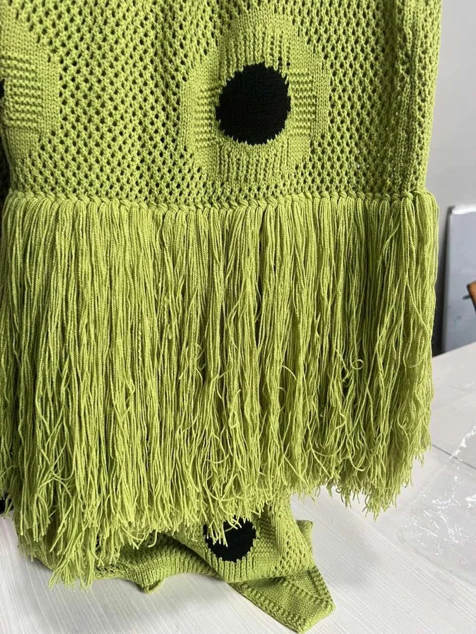 Women Sexy See Through Knitted Maxi Dress Hollow Out Deep Neck Pot Robes Tassel Hem Fork Party Vestidos 2025 New Lady Club Gown