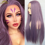Voguequeen Platinum Blonde Synthetic Lace Front Wigs Silky Straight Heat Resistant Fiber Daily Wear For Women