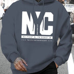 Men's autumn and winter casual fashion loose and comfortable letter print long sleeved hooded sweatshirt warm pullover