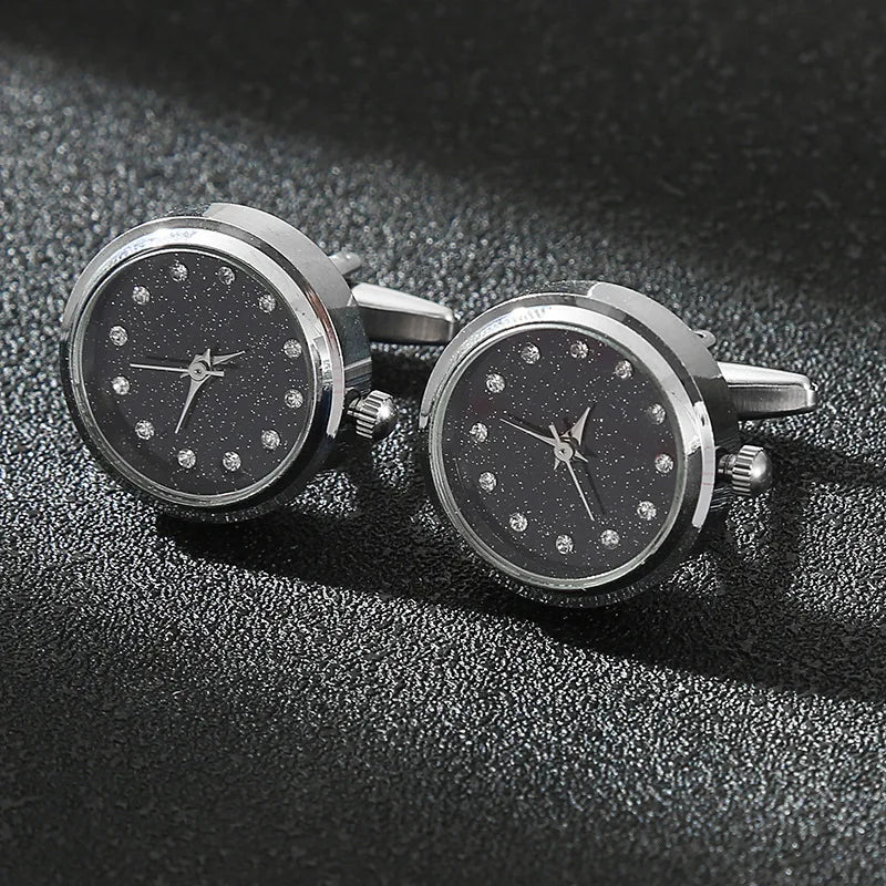 Luxury Cufflinks Watch Rotatable Electronic Functional Buckle Business Mens Cufflinks Gold Slivery Mechanical Watch Cuff Links