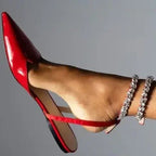 Women's Baotou Pointed Toe Rhinestone Sandals Women's Foreign Trade Flat Plus Size Silk and Satin Back Empty Shoes