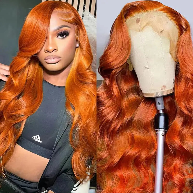 Ginger Orange Body Wave 13x6 Transparent Lace Front Wig Human Hair for Women #350 Colored Pre Plucked Natural Hairline 200% Main image