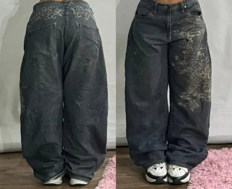 Gothic New Fashion Heavy Industry Washing Equipment Multi-pocket Jean Women Y2K Rock Popular Hiphop High Waist Wide-leg Trousers