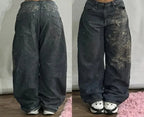 Gothic New Fashion Heavy Industry Washing Equipment Multi-pocket Jean Women Y2K Rock Popular Hiphop High Waist Wide-leg Trousers