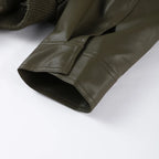 Vintage Zippers Short Leather Jackets Women's Casual Lapel Button Pockets Full Sleeve Coat 2025 Autumn New Lady Chic Streetwear